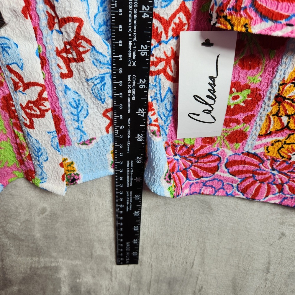 Calessa Womens 1X Floral Patchwork Button Up Mock Neck Shirt Fuchsia‎ Colorful - Picture 8 of 8